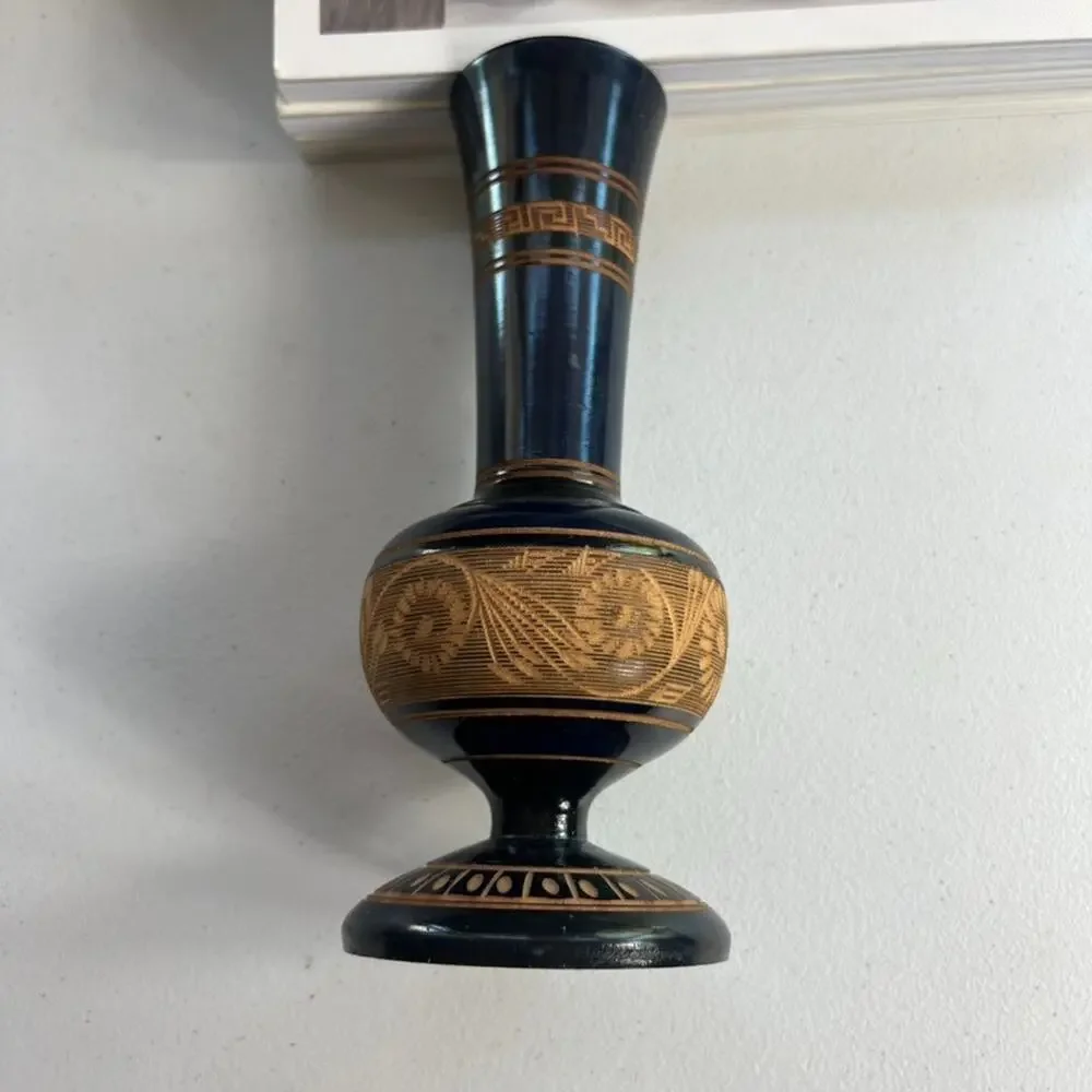 Hand Carved Wood Vase 8.5